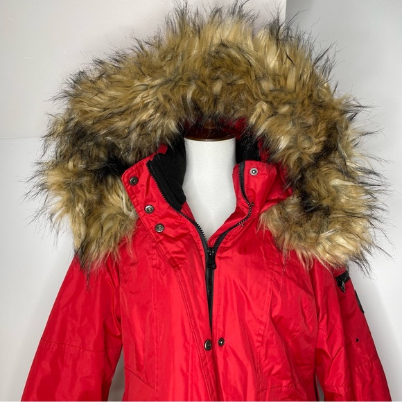 Madden Girl Red Parka Hooded Fur Winter Jacket - Picture 5 of 10